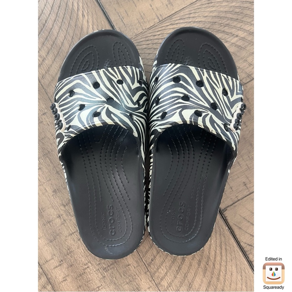 Crocs Unisex Zebra Print Slide Sandals - Picture 3 of 8